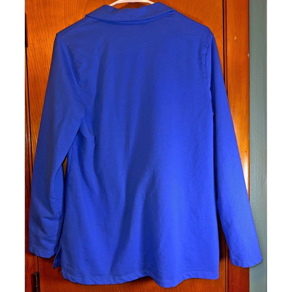 Isaac Mizrahi Live Blue French Terry Long Sleeve V-Neck Tunic Front Pockets M - Picture 2 of 5